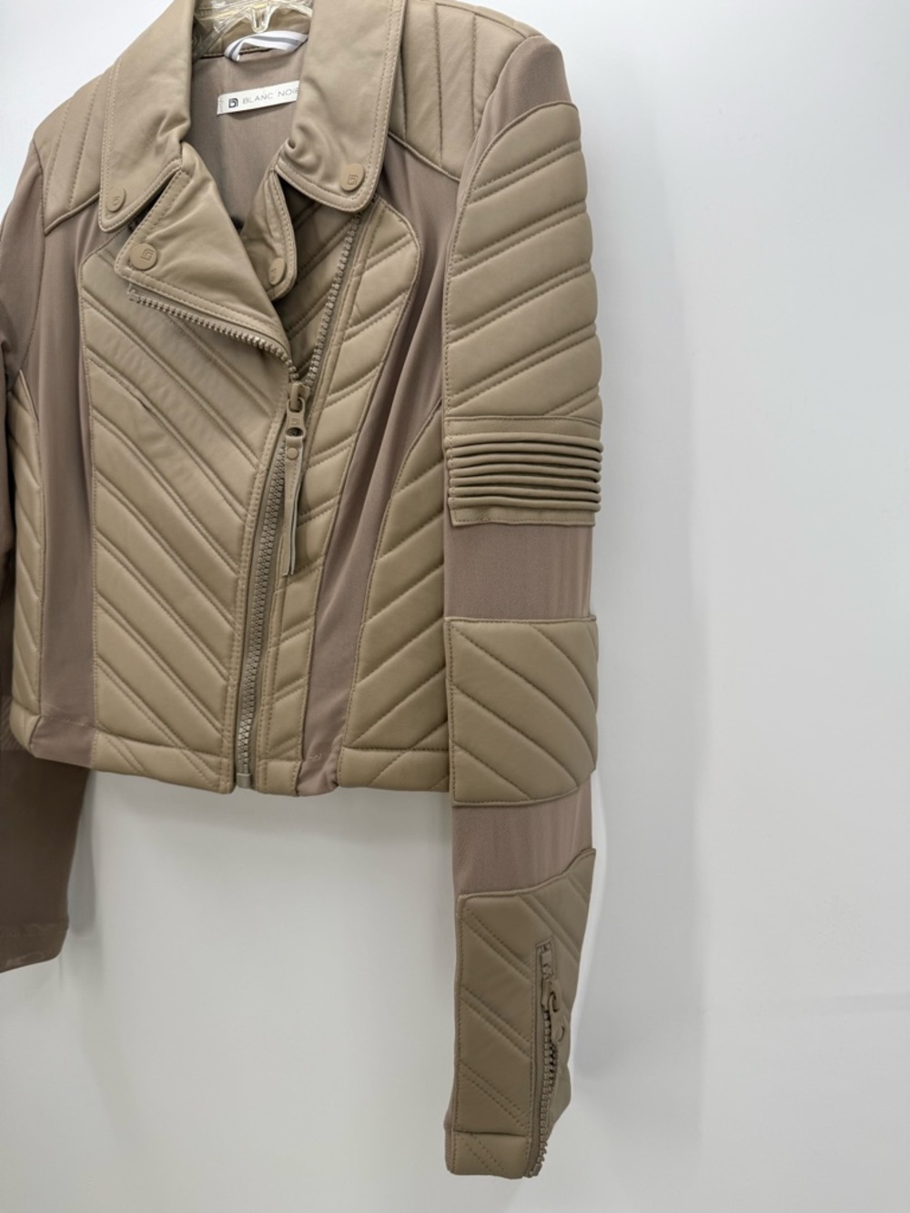 Blanc Noir Acceleration Asymmetric Taupe Leather Moto Mesh Jacket Size Small - Picture 4 of 15